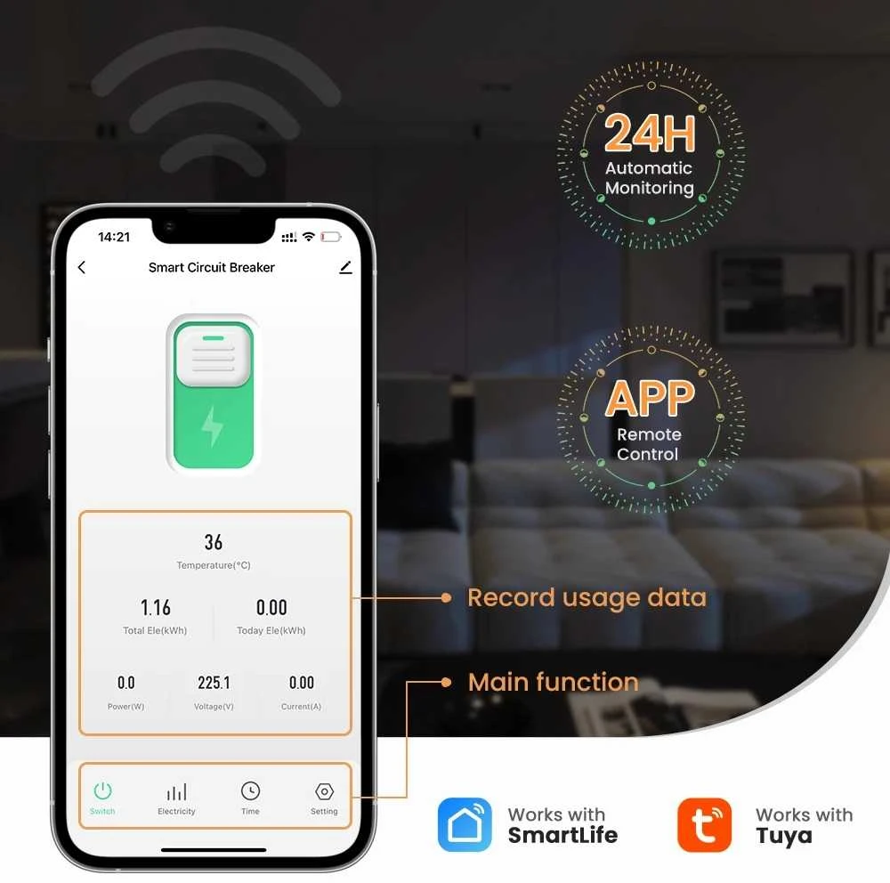 Avatto Išmani relė DIN bėgeliui 230Vac, 16A, Wi-Fi TUYA, su energijos matavimo funkcija