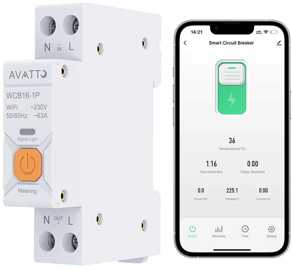 Avatto Išmani relė DIN bėgeliui 230Vac, 16A, ZigBee TUYA, su energijos matavimo funkcija