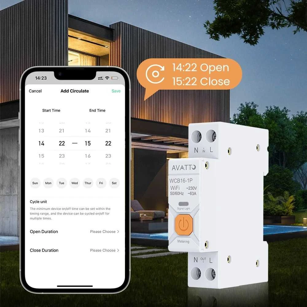Avatto Išmani relė DIN bėgeliui 230Vac, 16A, Wi-Fi TUYA, su energijos matavimo funkcija