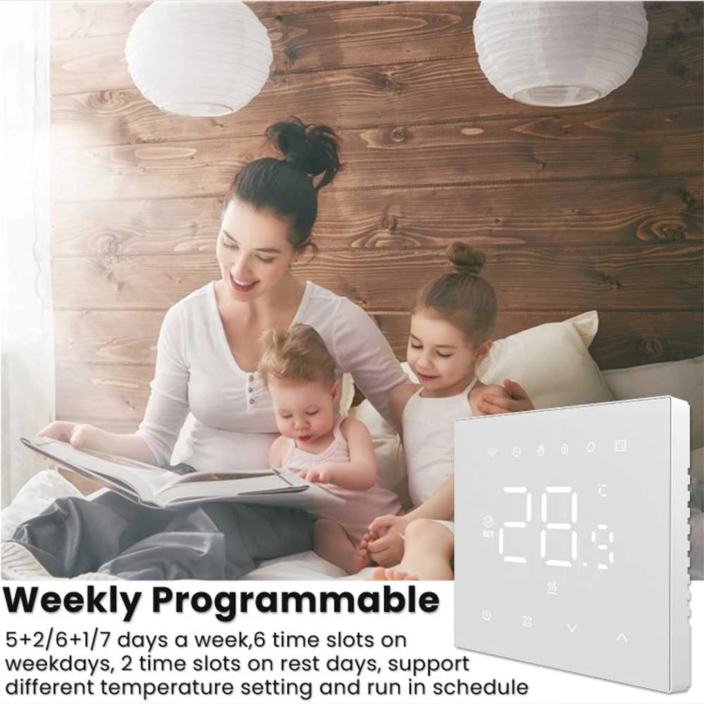 Avatto Išmanus, sieninis termostatas grindų termo pavaroms 3A, 230V, Wi-Fi, baltas, TUYA / Smart Life