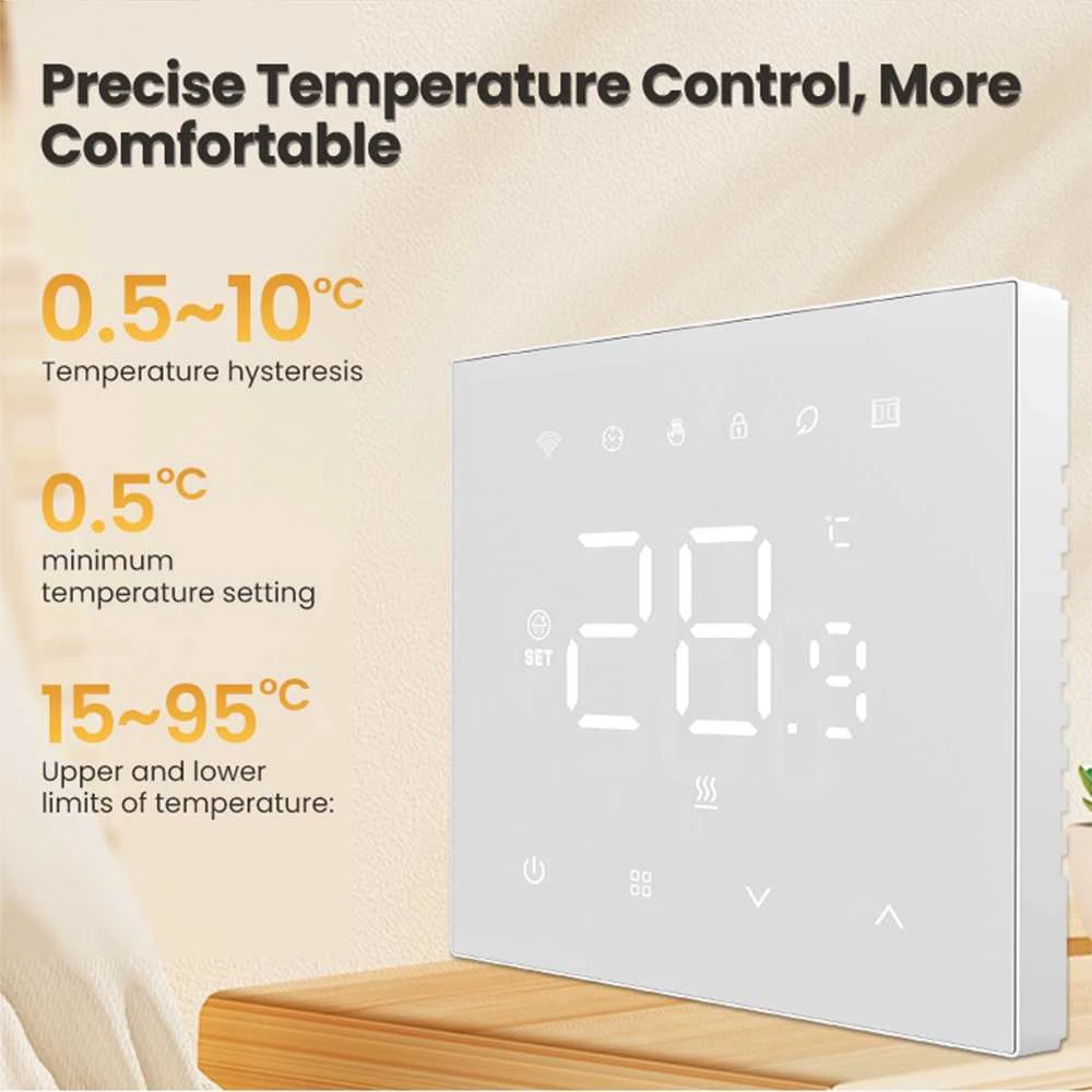 Avatto Išmanus, sieninis termostatas grindų termo pavaroms 3A, 230V, Wi-Fi, juodas, TUYA / Smart Life