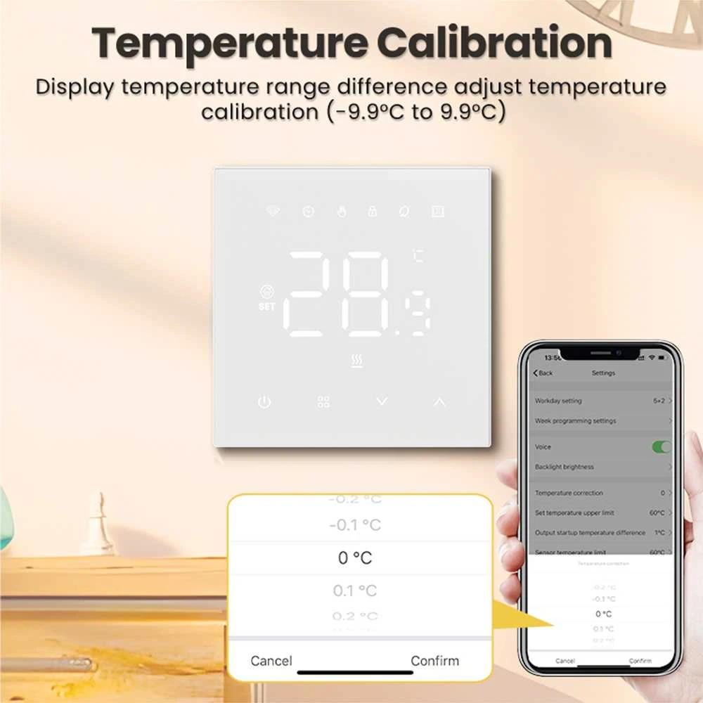 Avatto Išmanus, sieninis termostatas grindų termo pavaroms 3A, 230V, Wi-Fi, baltas, TUYA / Smart Life