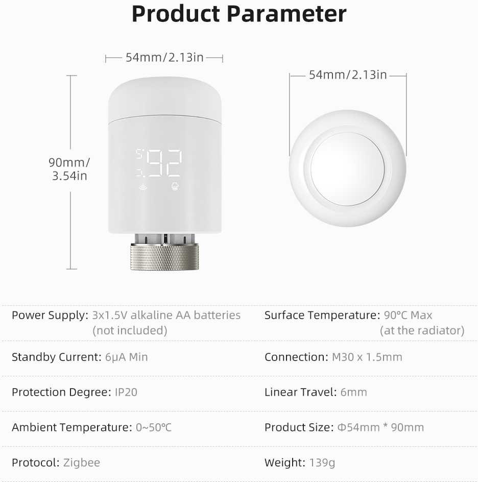 Avatto Išmanusis ZigBee TUYA termostatas radiatoriui su indikacija, 3x AA, TUYA