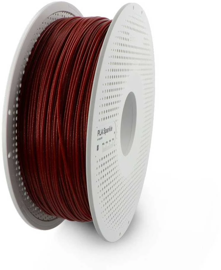 Bambu Lab PLA Sparkle plastikas 1.75mm 1kg – komplektuojamas su daugkartinio naudojimo rite – Crimson Raudona Sparkle