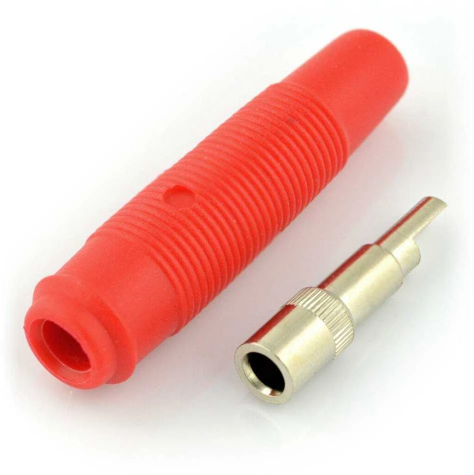 Raudonas 4mm bananinis lizdas su vidiniu kontaktu