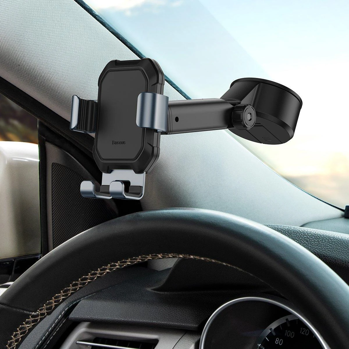 Gravity automobilinis laikiklis Baseus Tank telefonui su siurbtuku - Juodas