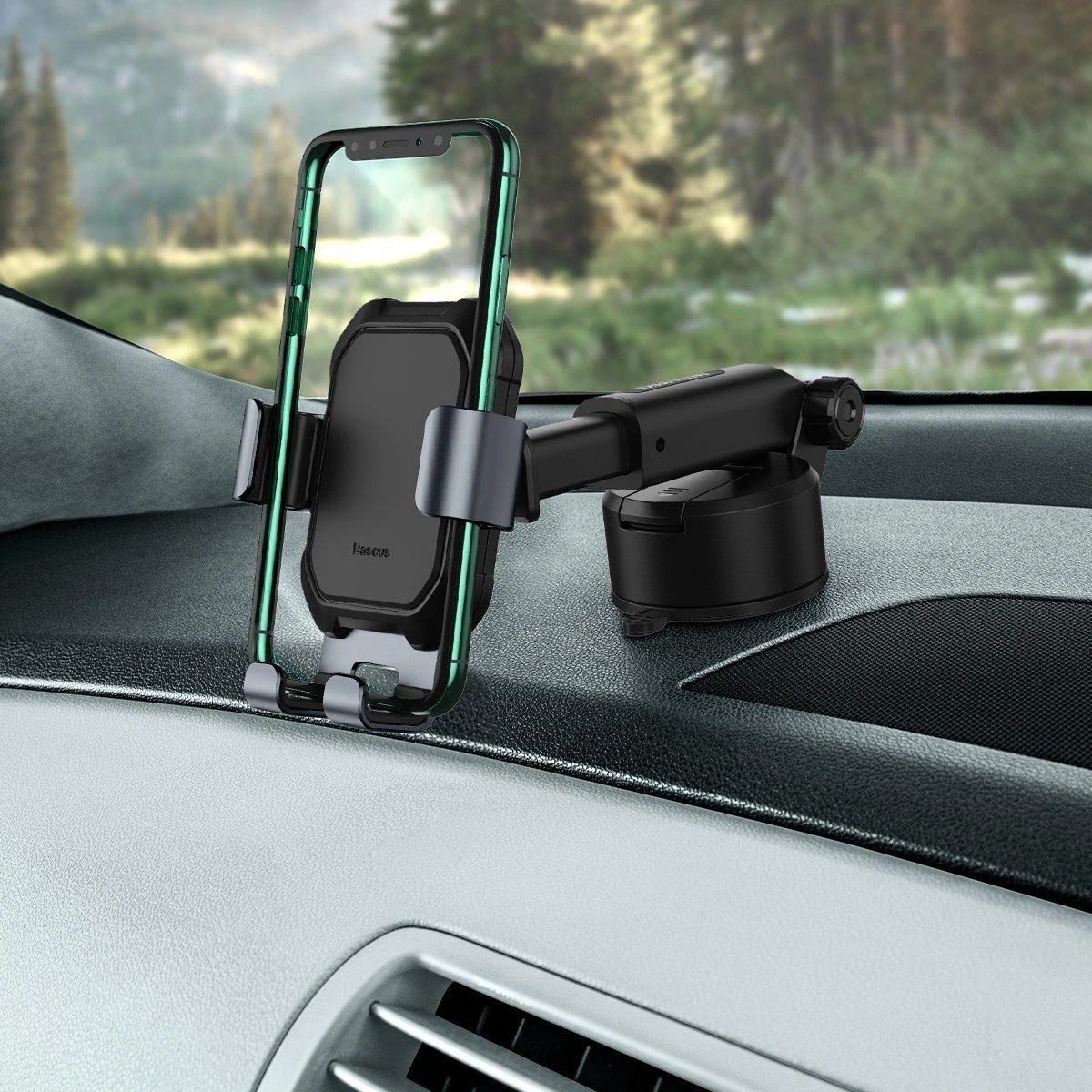 Gravity automobilinis laikiklis Baseus Tank telefonui su siurbtuku - Juodas