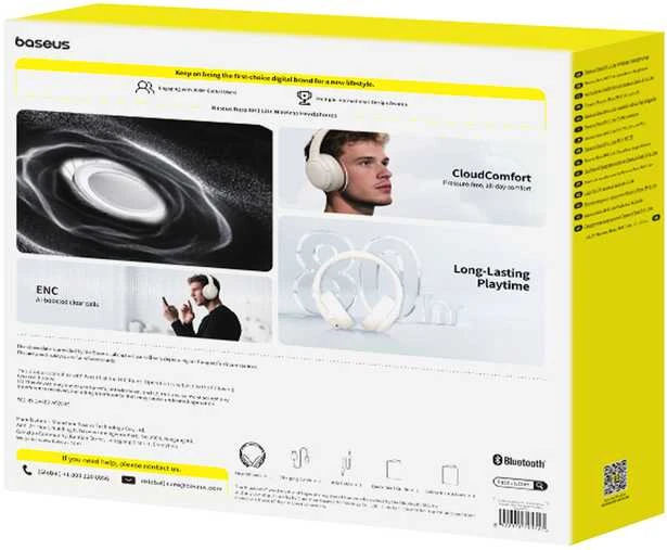 Baseus Belaidės Bluetooth 6.0 ausinės Bass BH1 Lite su mikrofonu, baltos