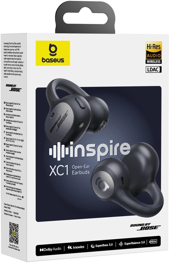 Baseus Belaidės Bluetooth 6.1 ausinės Inspire XC1 su įkrovimo dėklu, juodos