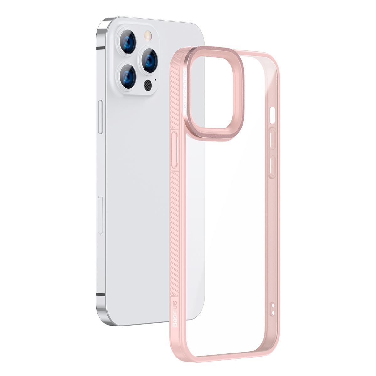 Dėklas Baseus Crystal átlátszó tok iPhone 13 Pro prietaisas (rózsaszín)