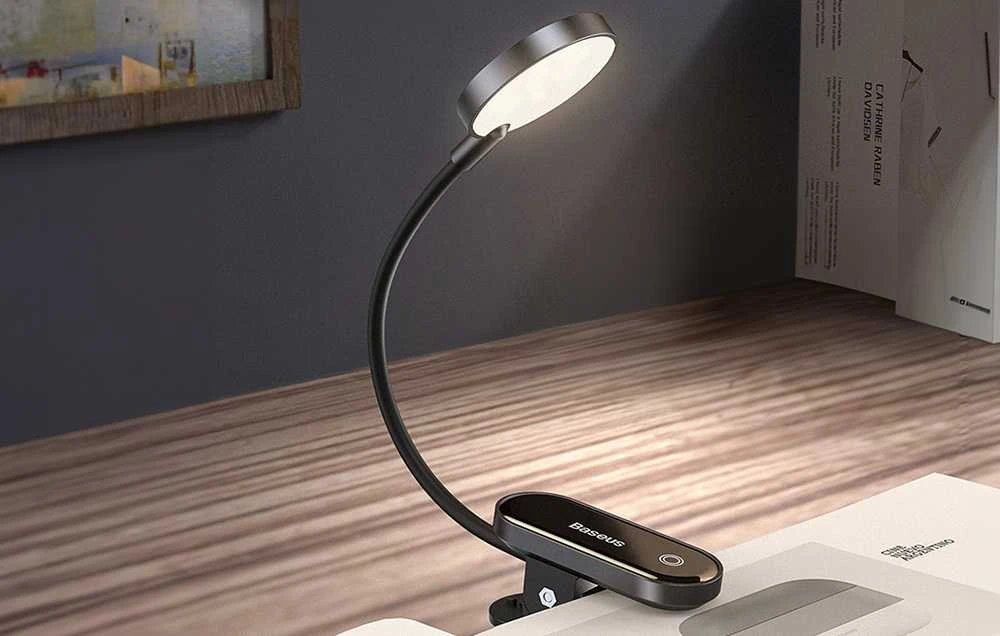 Baseus Prisegama skaitymo LED lempa, įkraunama USB, 3W, neutraliai balta