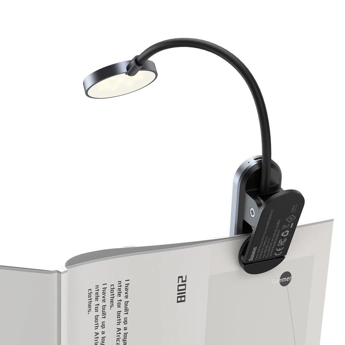 Baseus Prisegama skaitymo LED lempa, įkraunama USB, 3W, neutraliai balta