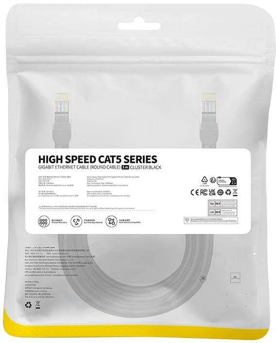 Baseus Ethernet CAT5, 5 m tinklo kabelis (juodas)