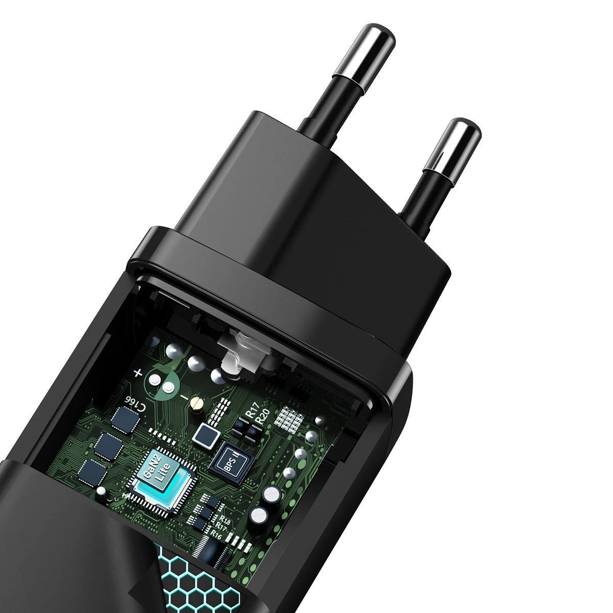 Baseus GaN2 Lite greitas kelioninis įkroviklis USB + C 65W EU - Juodas