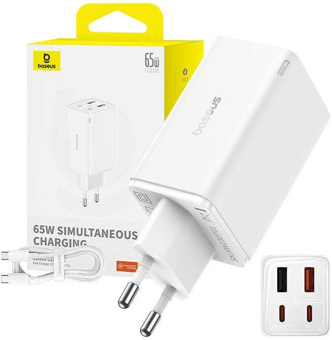 Baseus GAN6 Pro greitas įkroviklis, 2xUSB-C + 2xUSB, 65W (balta)