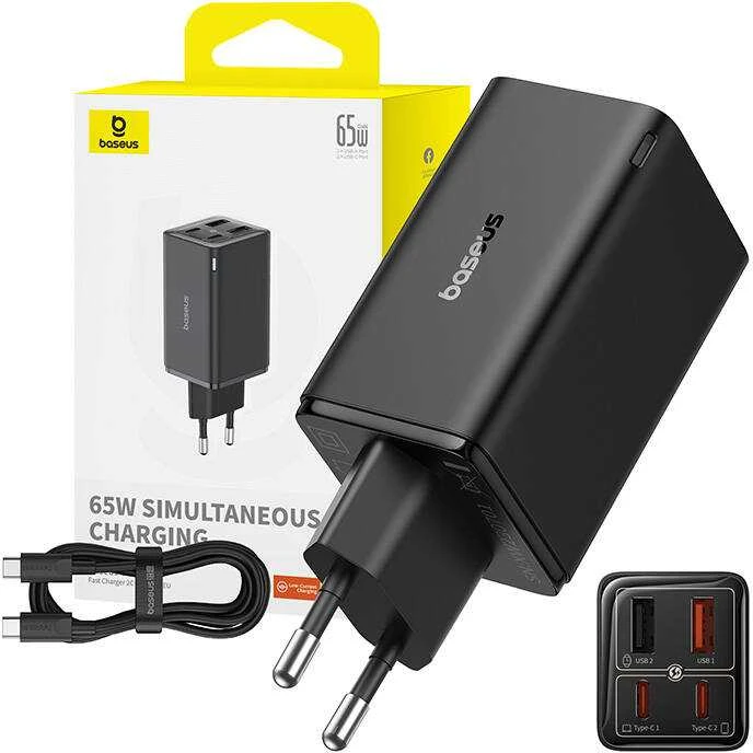Baseus GAN6 Pro greitas įkroviklis, 2xUSB-C + 2xUSB, 65W (juodas)