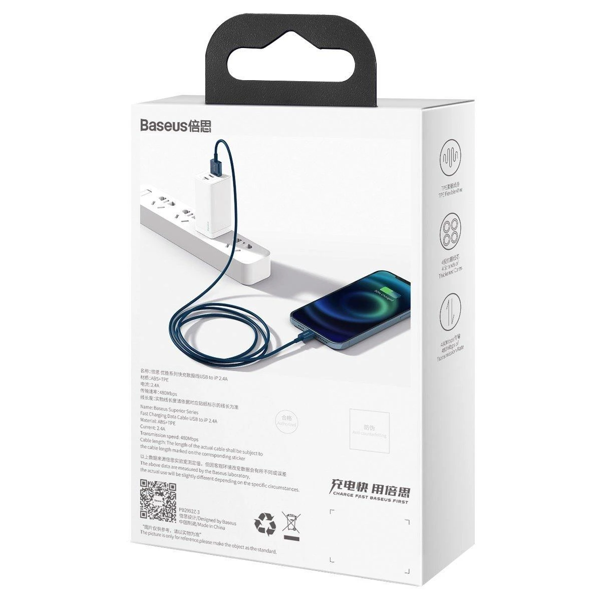 Baseus Geresnis serija Kabelinė USB IP 2.4A 1m (mėlyna)