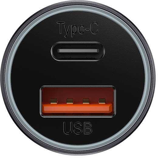 Automobilinis įkroviklis Baseus Golden Contactor Max USB + USB-C 60W - pilkas