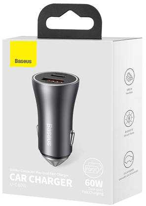 Automobilinis įkroviklis Baseus Golden Contactor Max USB + USB-C 60W - pilkas