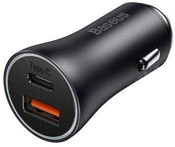 Automobilinis įkroviklis Baseus Golden Contactor Max USB + USB-C 60W - pilkas