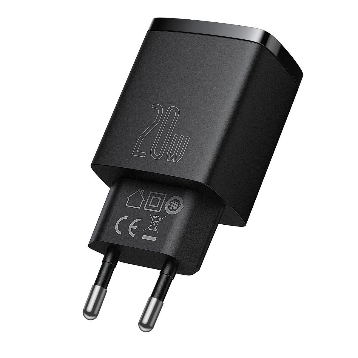 Baseus Kompaktiškas sieninis greitasis įkroviklis USB-C 20W, Juodos spalvos (CCXJ-B01)