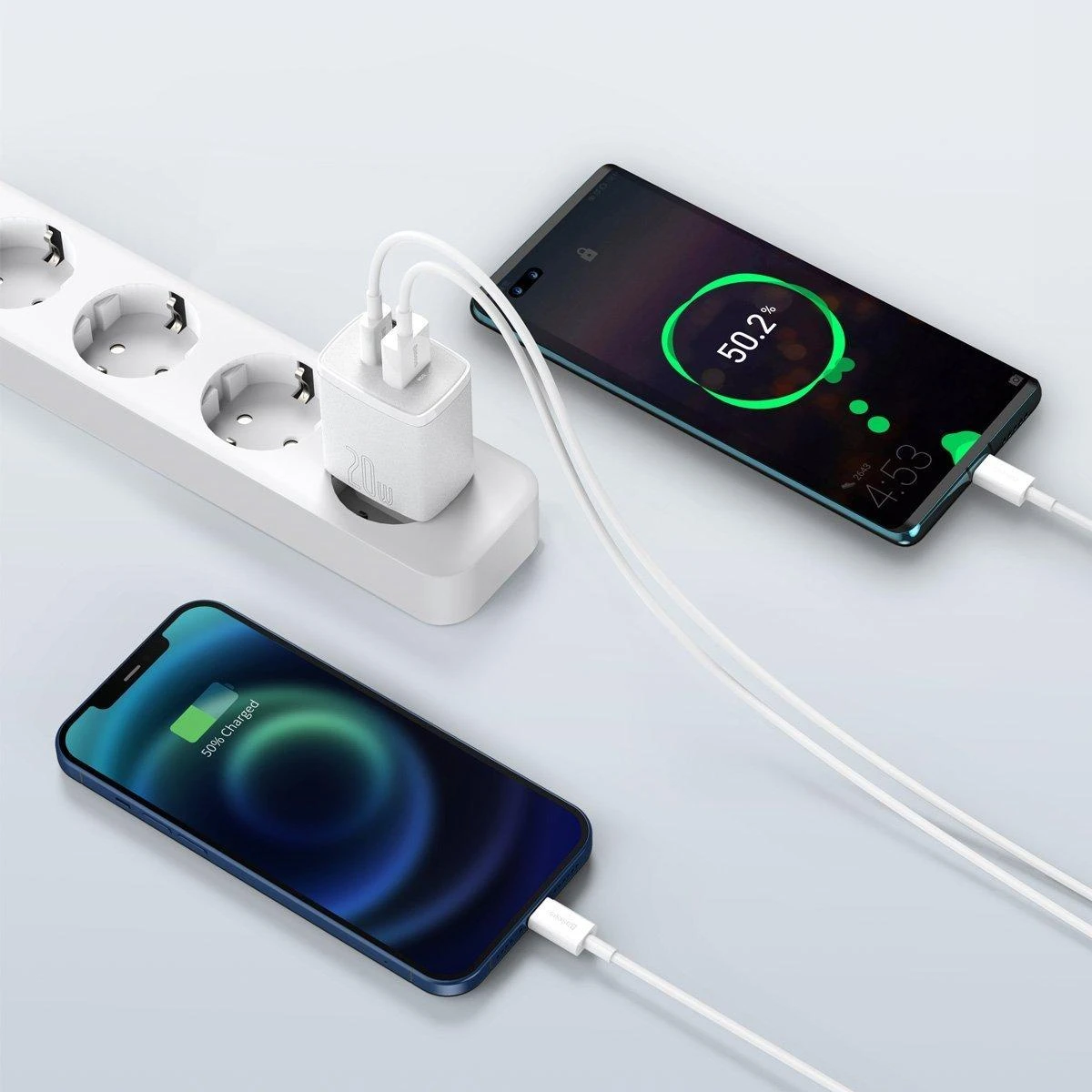 Įkroviklis Baseus Compact Quick Charger 20W USB-C/USB-A baltas CCXJ-B02