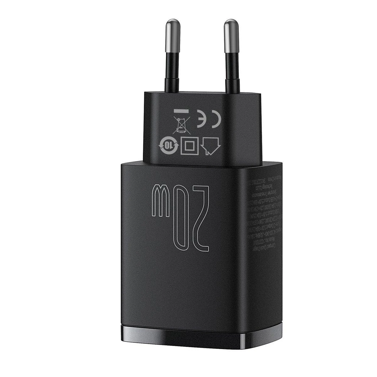 Baseus Kompaktiškas sieninis greitasis įkroviklis USB-C 20W, Juodos spalvos (CCXJ-B01)