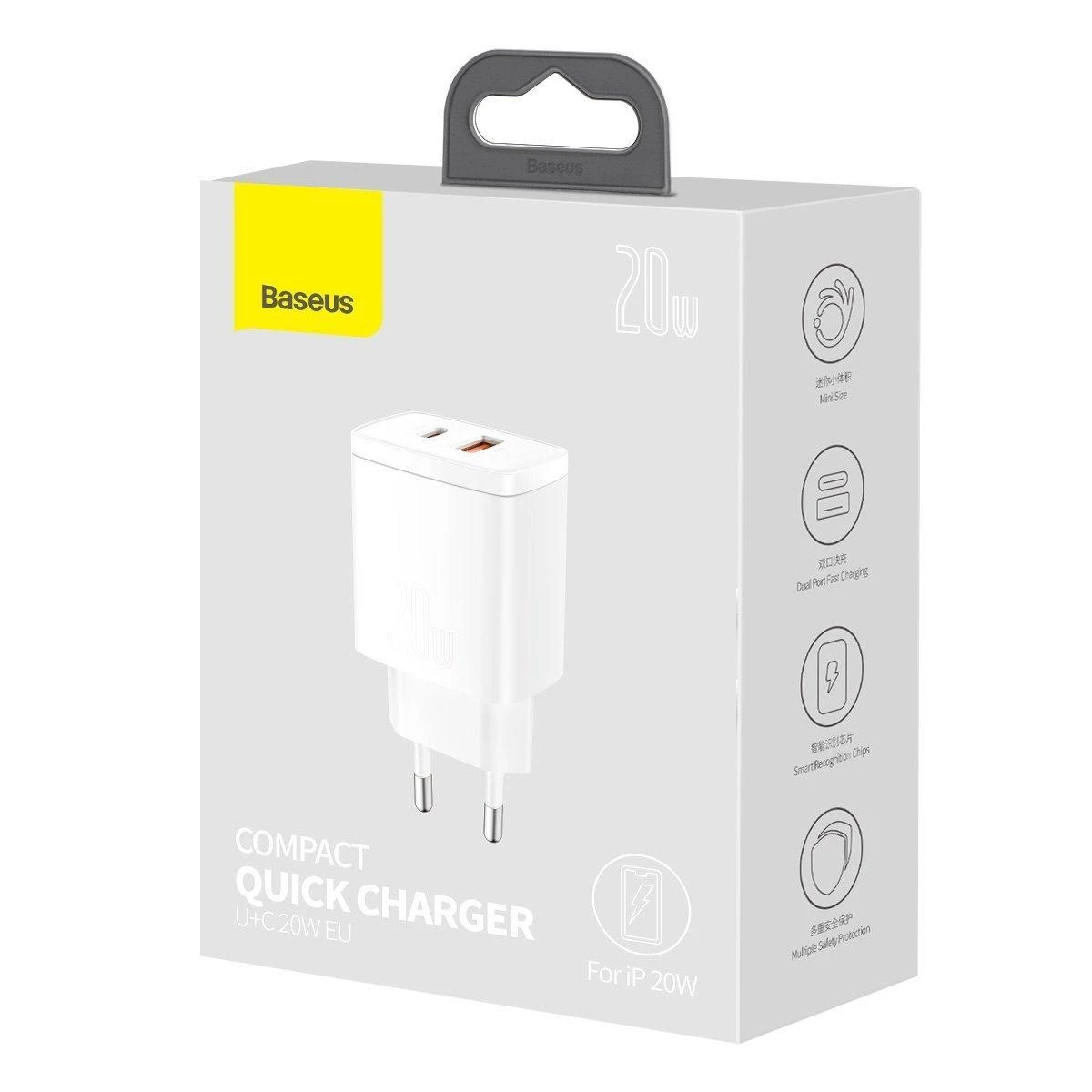 Įkroviklis Baseus Compact Quick Charger 20W USB-C/USB-A baltas CCXJ-B02