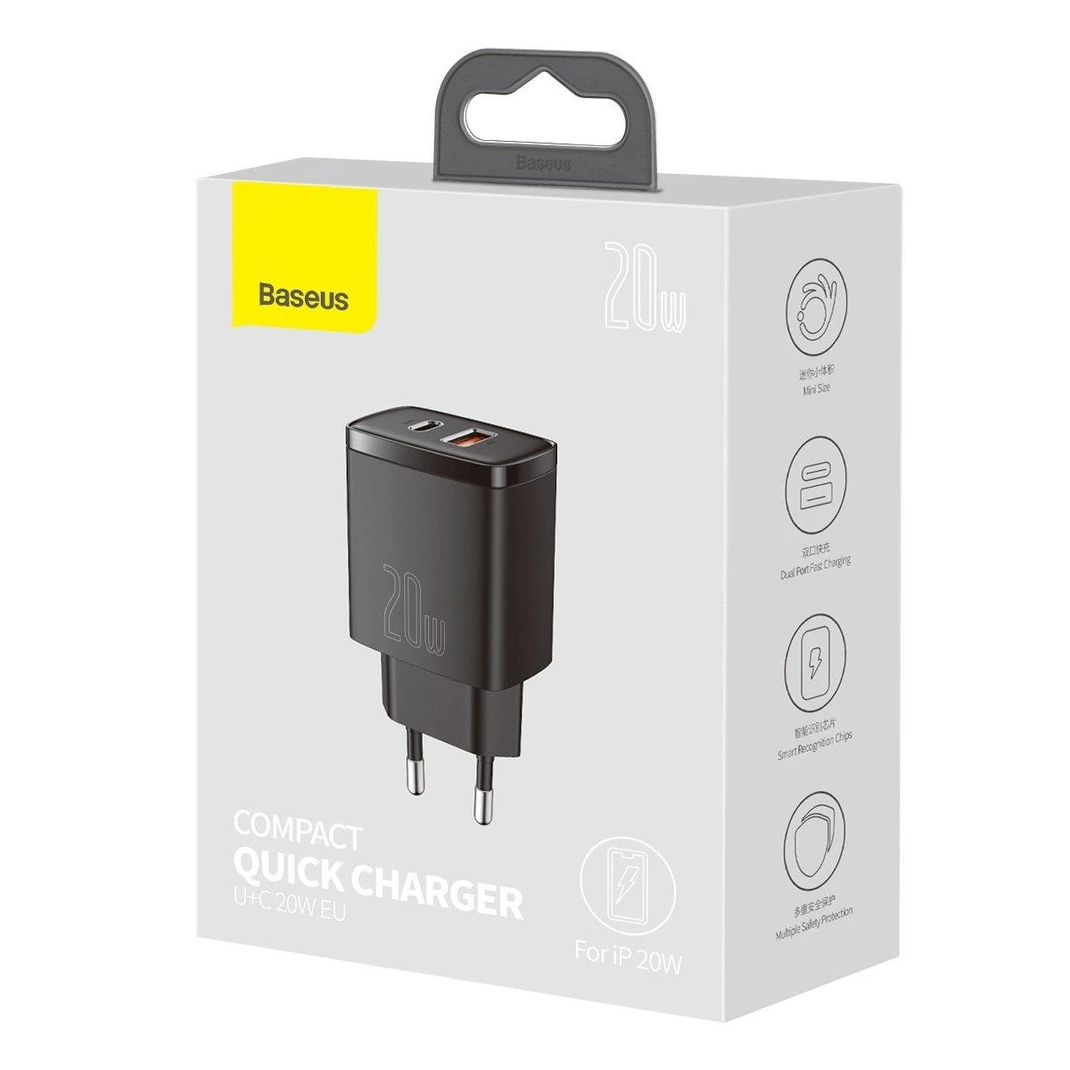 Baseus Kompaktiškas sieninis greitasis įkroviklis USB-C 20W, Juodos spalvos (CCXJ-B01)