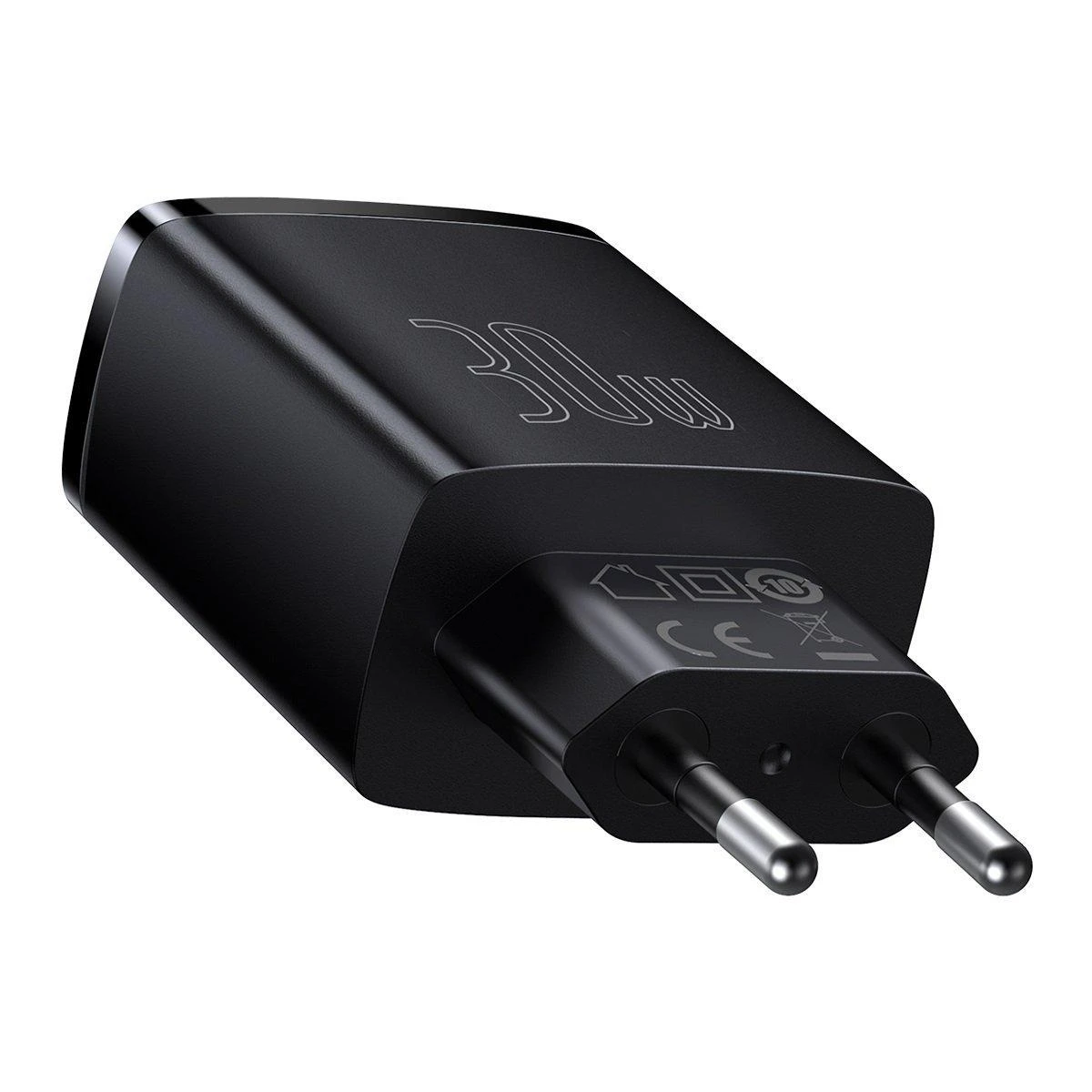 Baseus Sieninis įkroviklis 30W 2xUSB + USB-C QC3.0 PD3.0, juodas