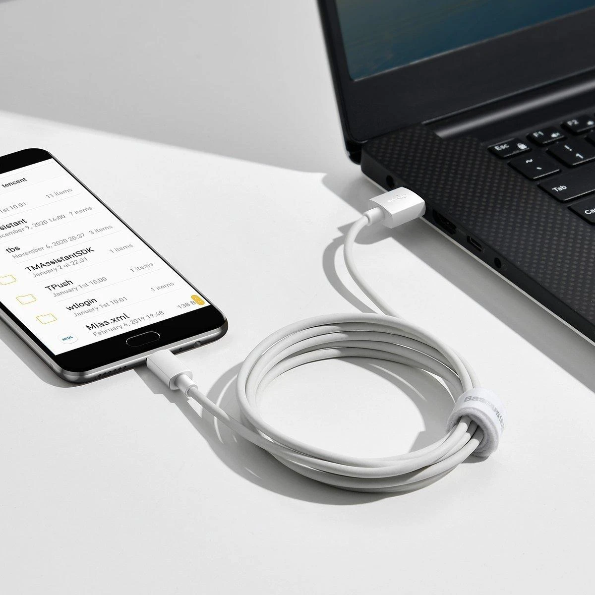 Baseus Simple Wisdom Data kabelių rinkinys USB Micro 2.1a (2vnt) 1.5m - Baltas