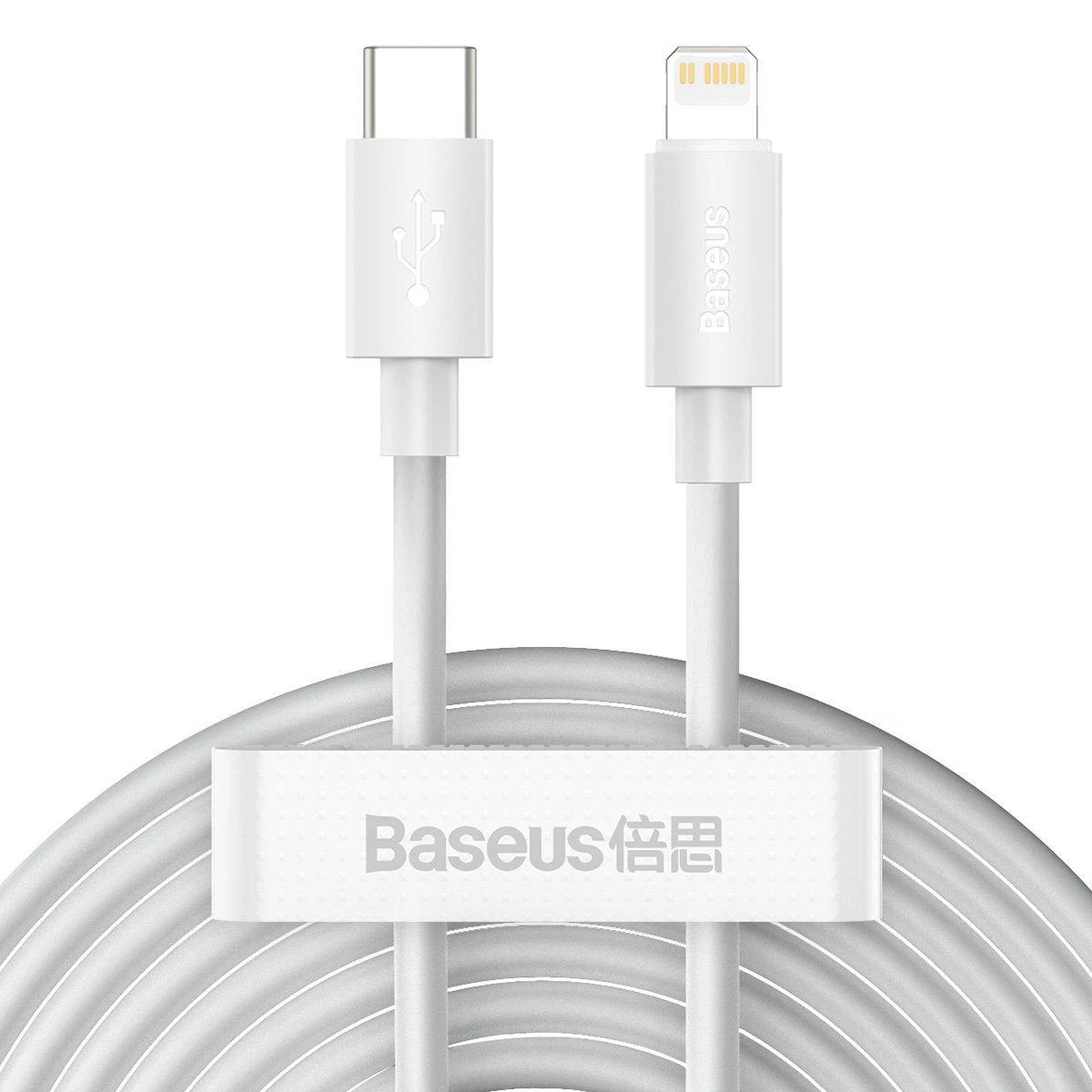 Baseus Simple Wisdom duomenų kabelio komplektas iš USB-C į Lightning PD 20W (2 Vnt), 1.5 m baltos spalvos
