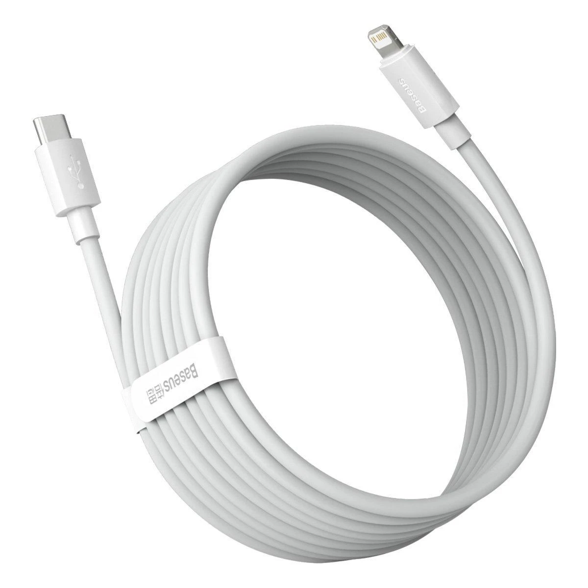 Baseus Simple Wisdom duomenų kabelio komplektas iš USB-C į Lightning PD 20W (2 Vnt), 1.5 m baltos spalvos