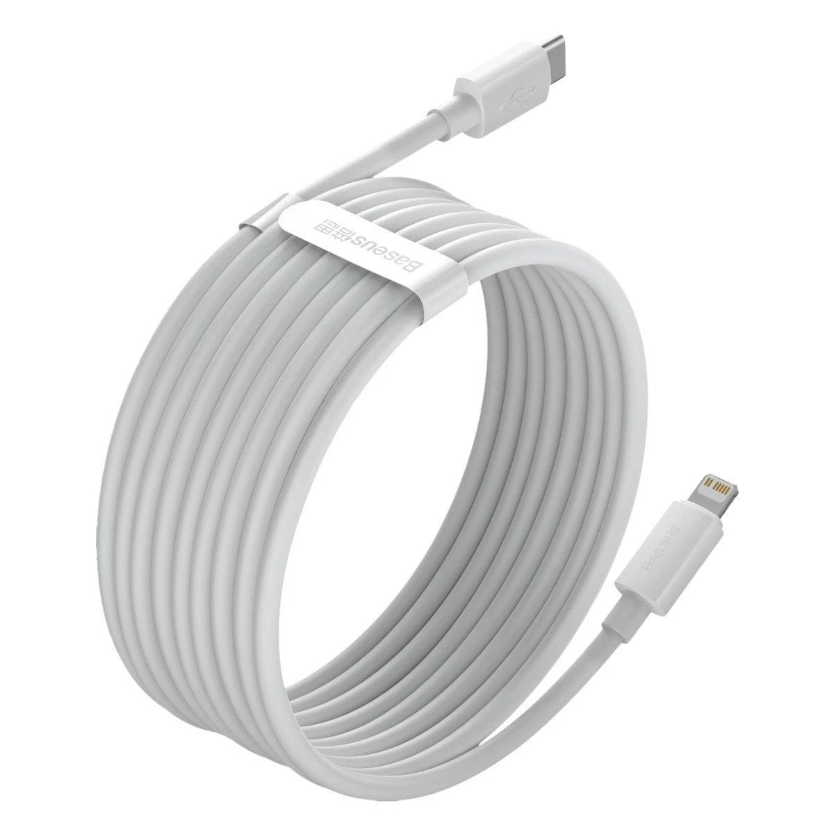 Baseus Simple Wisdom duomenų kabelio komplektas iš USB-C į Lightning PD 20W (2 Vnt), 1.5 m baltos spalvos