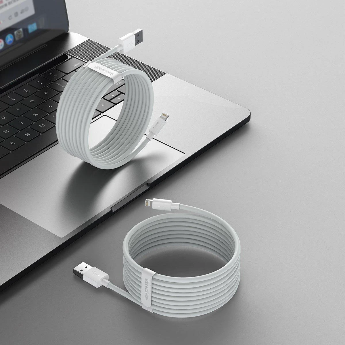 Baseus laidų rinkinys (USB - „Lightning“ 2 vnt.). greitas įkrovimas 1,5 m (Baltas)