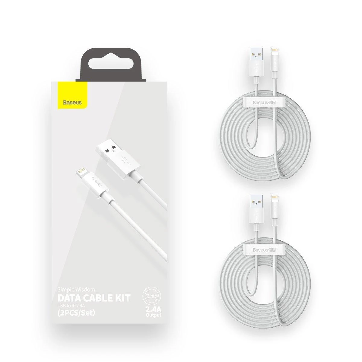 Baseus laidų rinkinys (USB - „Lightning“ 2 vnt.). greitas įkrovimas 1,5 m (Baltas)