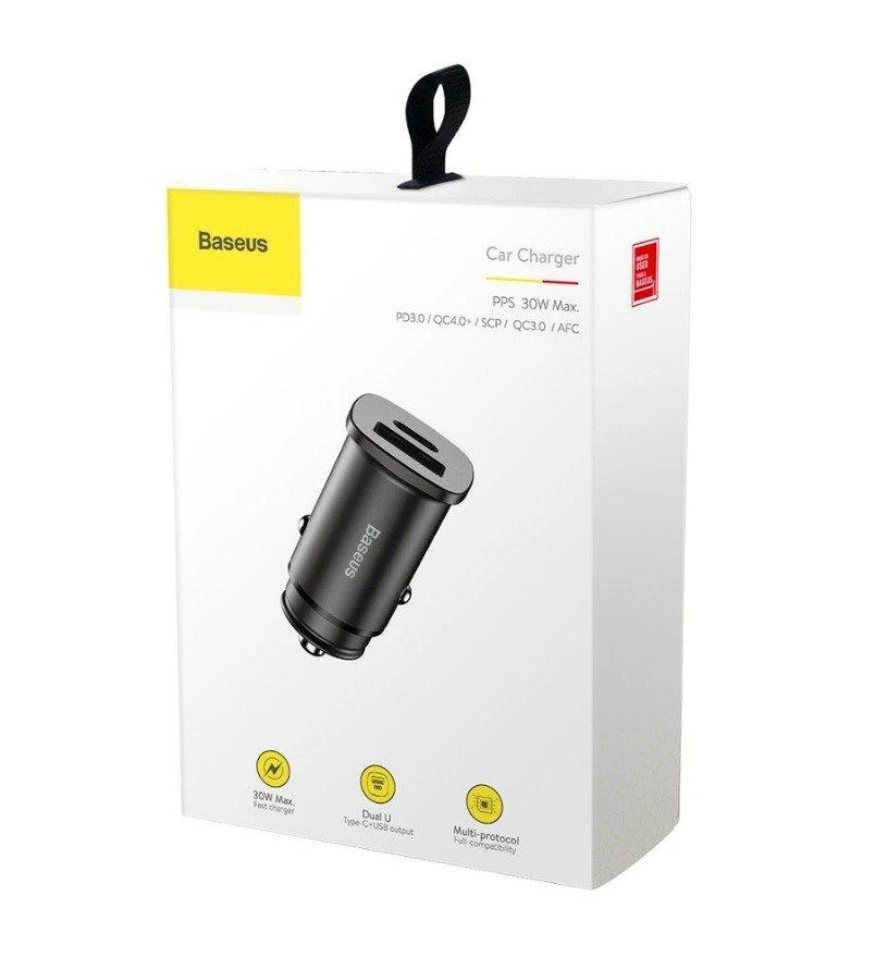 Baseus Square automobilinis įkroviklis PPS QC4.0 / PD3.0 5A 30W - Juodas