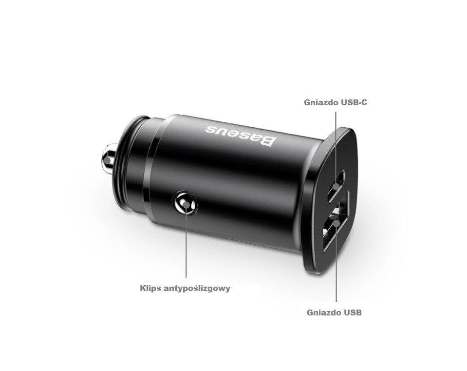 Baseus Square automobilinis įkroviklis PPS QC4.0 / PD3.0 5A 30W - Juodas
