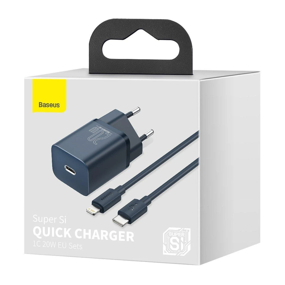 Baseus Super Si 1C 20W greitas sieninis įkroviklis su 1m USB-C - Lightning kabeliu - Mėlynas
