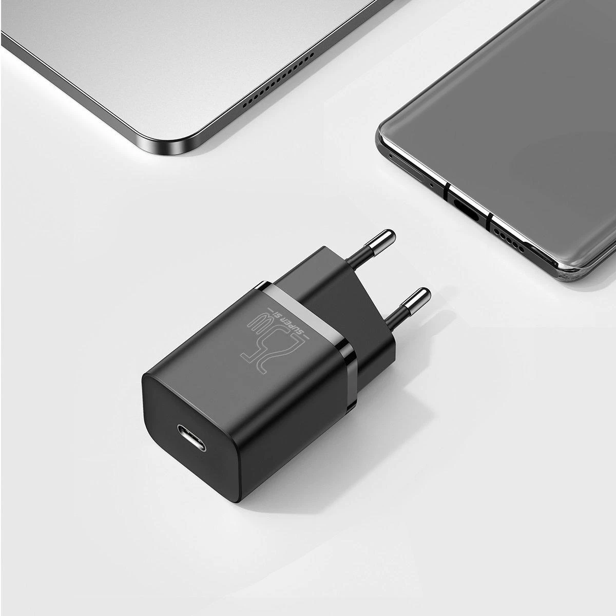 Baseus Super Si greitas įkroviklis 1C 25W su USB-C - USB-C kabelis 1m - Juodas