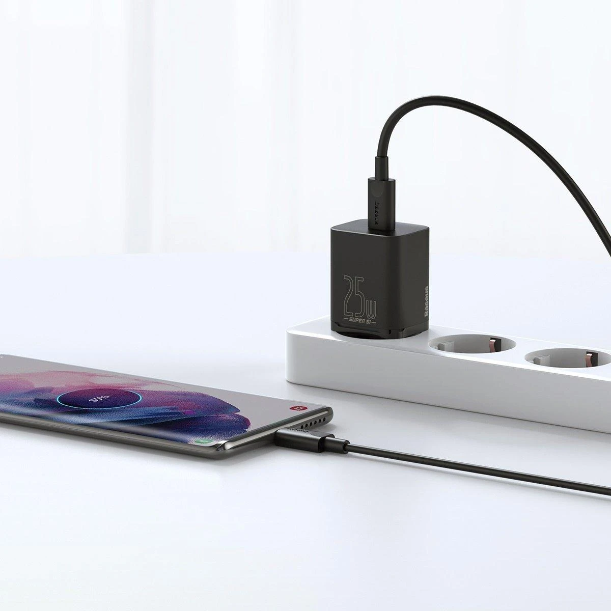 Baseus Super Si greitas įkroviklis 1C 25W su USB-C - USB-C kabelis 1m - Juodas