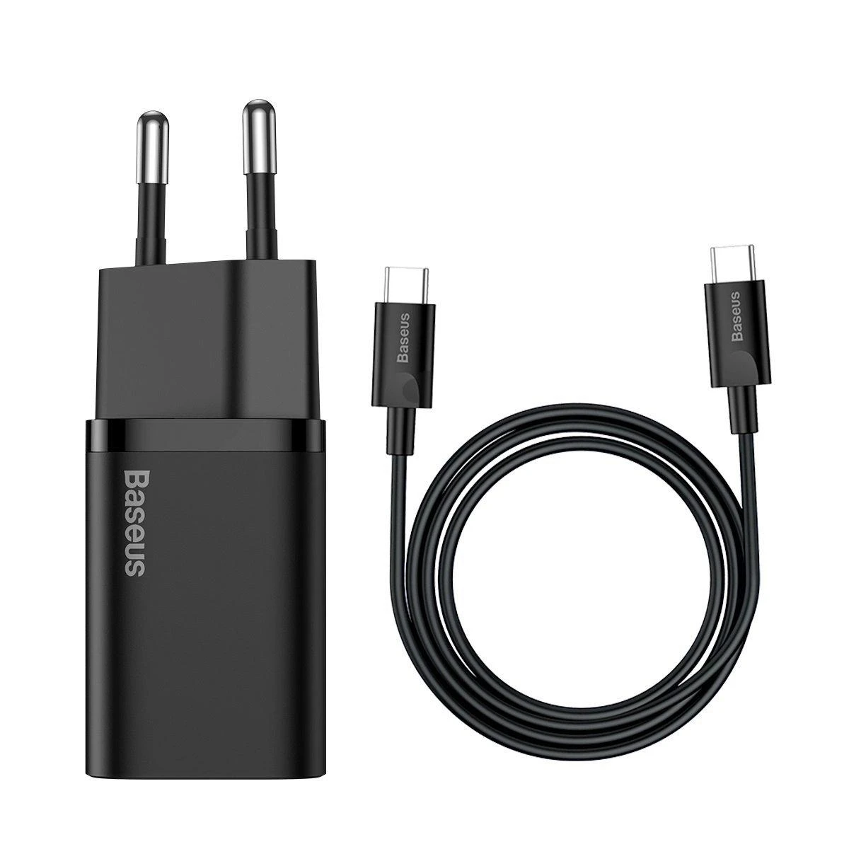 Baseus Super Si greitas įkroviklis 1C 25W su USB-C - USB-C kabelis 1m - Juodas