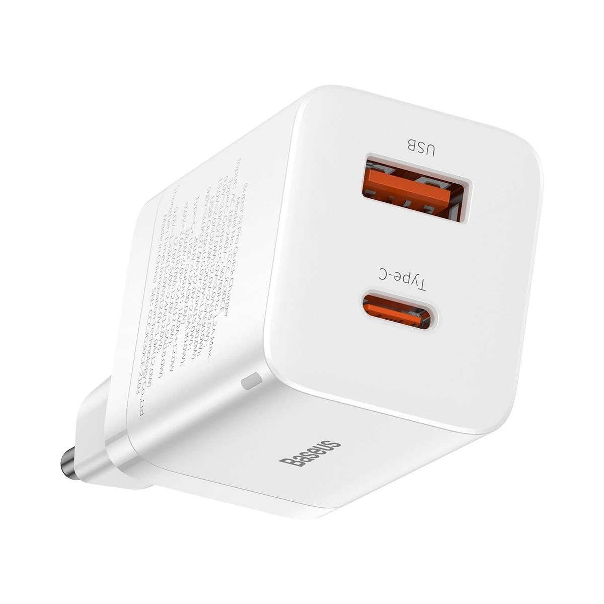Baseus Super Si Pro įkroviklis USB + USB-C 30W - Baltas