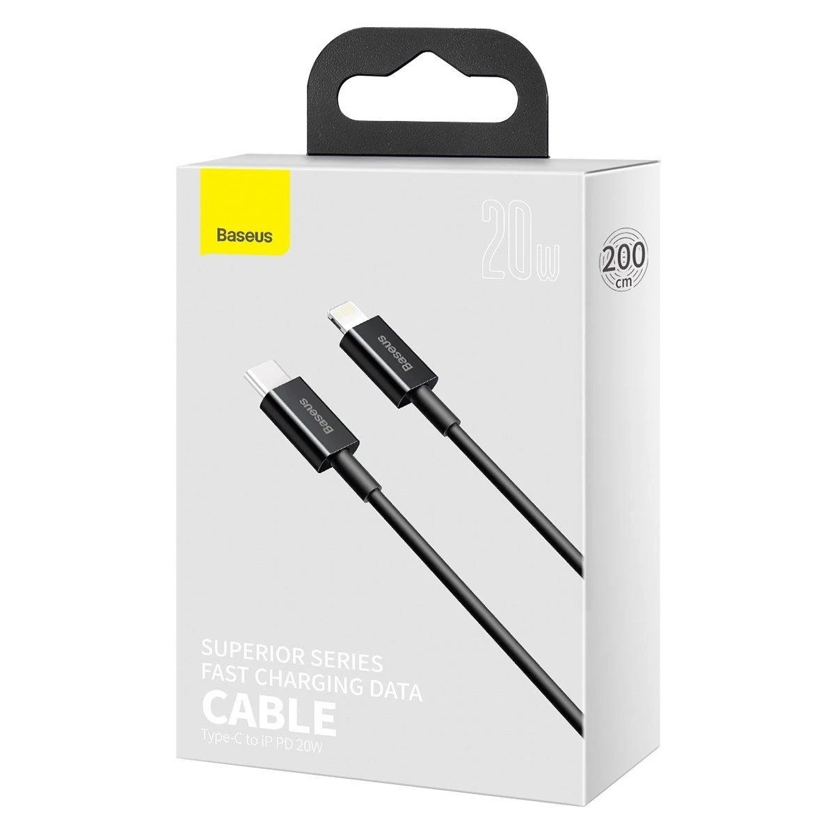 Baseus Superior serijos USB-C - Lightning kabelis 20W PD 2m - Juodas