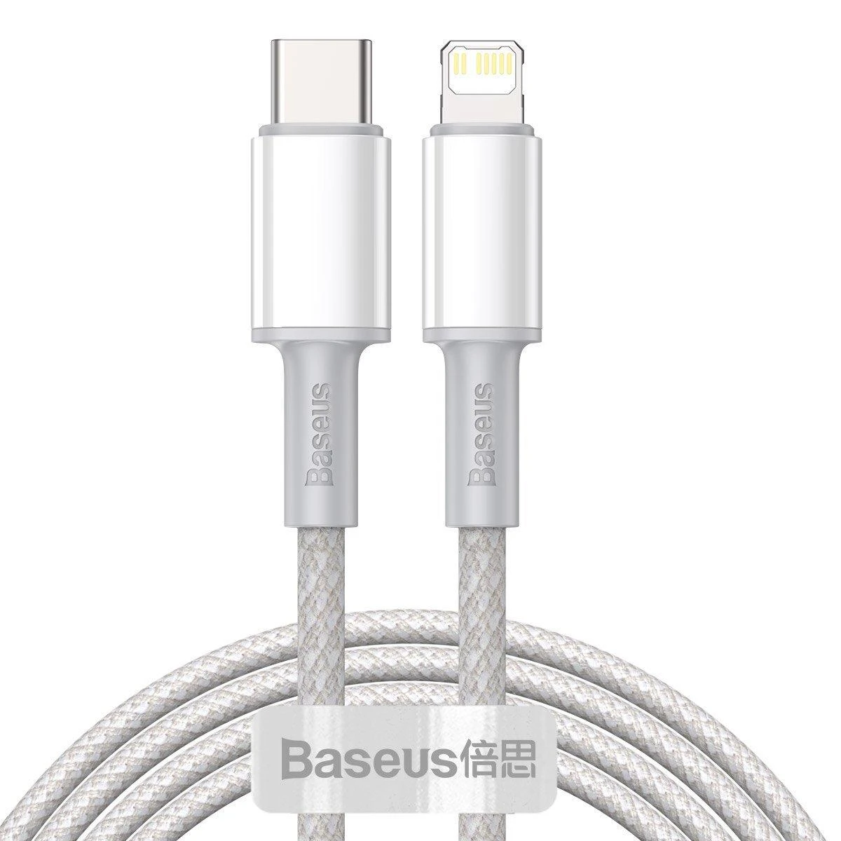 „Baseus“ didelio tankio pintas greito įkrovimo duomenų kabelis Type-C iki Lightning PD 20W 2m Baltas (Baltas)
