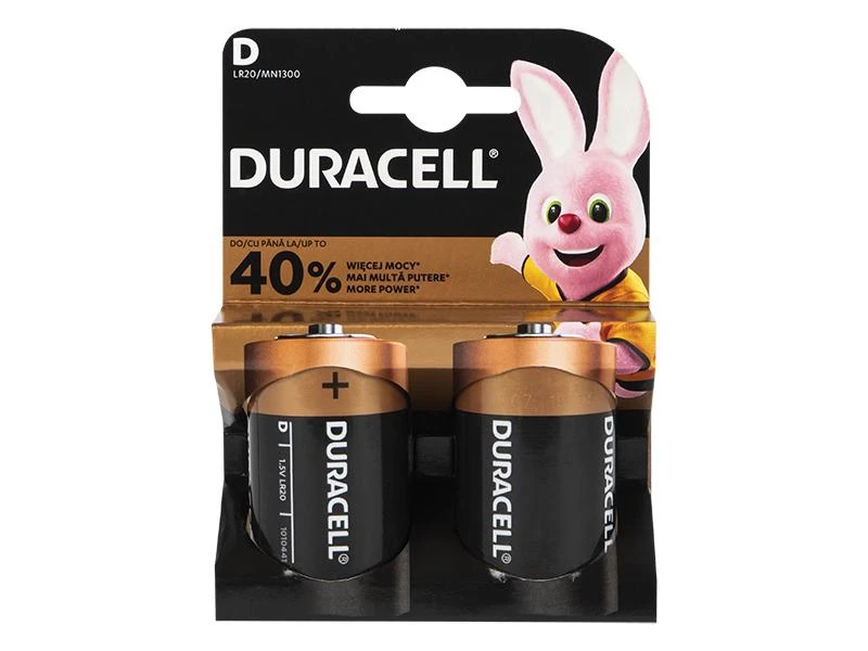 Dvi Duracell LR20 baterijos pakuotėje