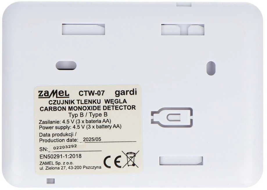 Baterijomis maitinamas anglies monoksido detektorius - Zamel CTW-07