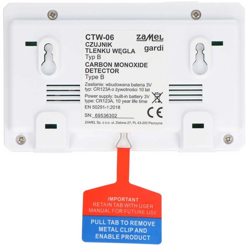 Baterijomis maitinamas anglies monoksido detektorius - Zamel CTW-06
