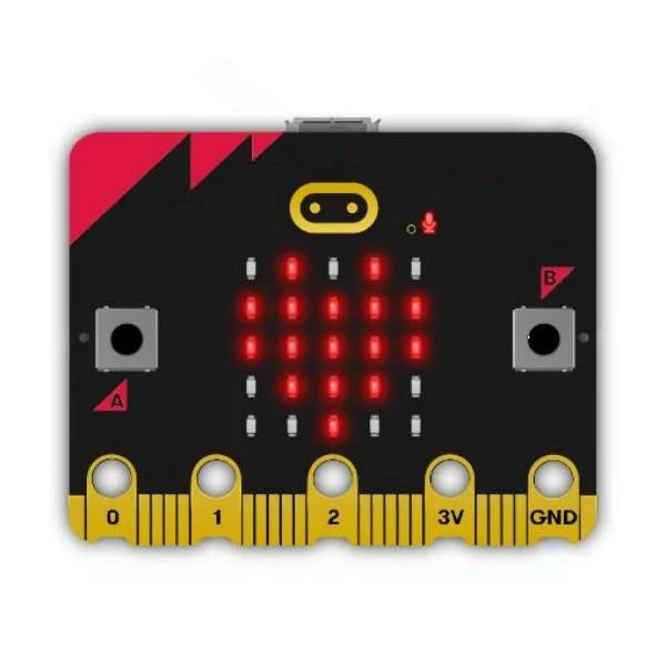 BBC micro:bit V2 su raudona LED širdele