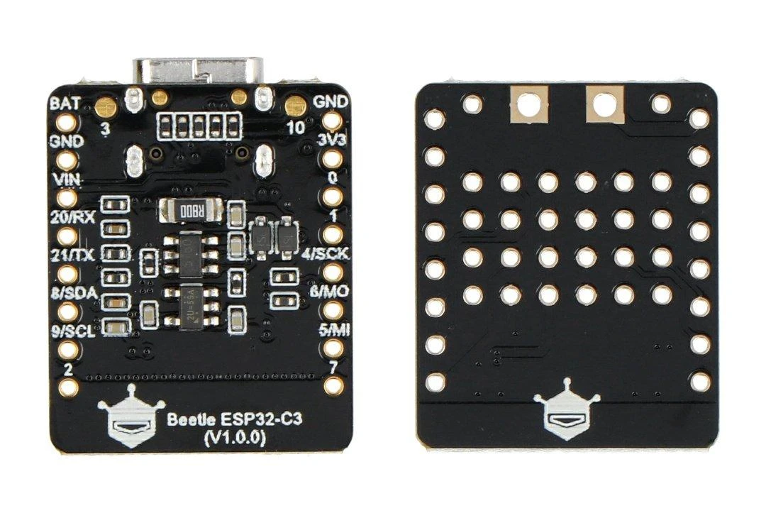 Beetle ESP32-C3 priekine ir galine plokstes puse